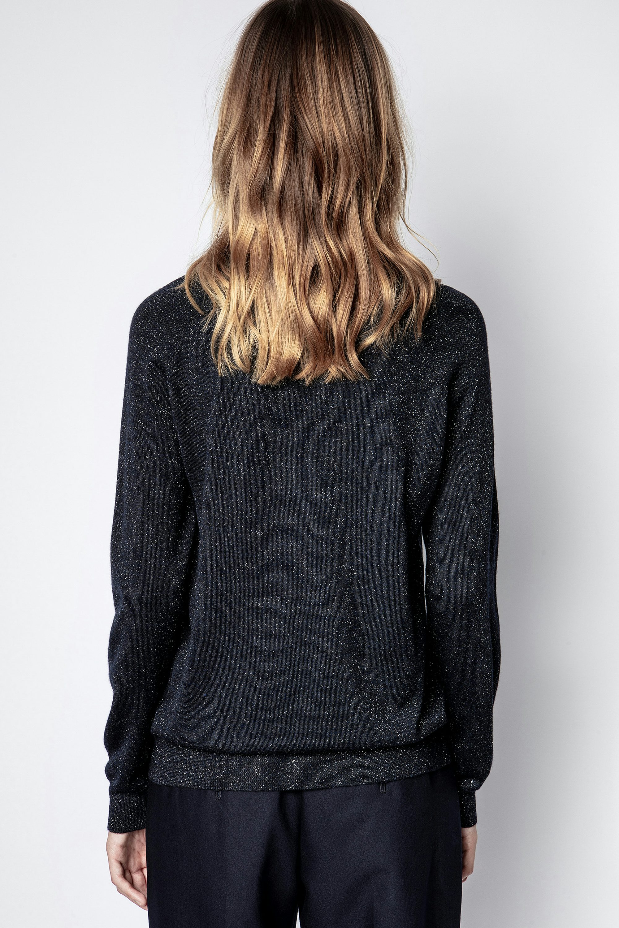 Reglis Lurex Sweater - Women's navy blue merino wool sweater